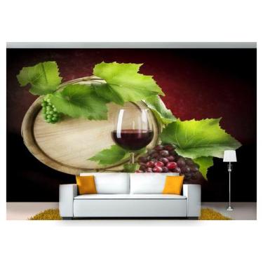 Imagem de Papel De Parede Barril Vinho Cacho De Uva 3D Al78 - Você Decora