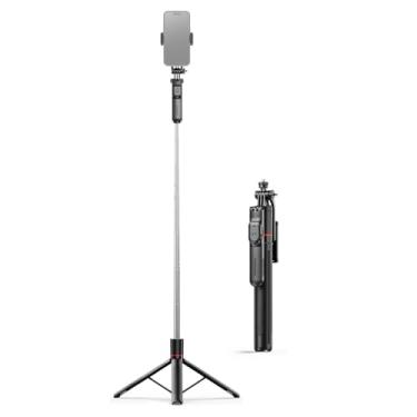 Imagem de Asixxsix Bastão de Selfie, Tripé Portátil Extensível 2 em 1 de 170 cm com Rotação Automática de 360°, Obturador Remoto e Suporte para Telemóvel (Preta)