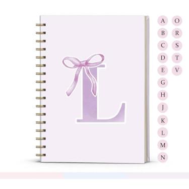 Imagem de foedor Coquette Caderno espiral com laço roxo preppy moderno, diário inicial L, presente personalizado para meninas adolescentes, monograma para mulheres, meninas, caderno espiral de capa dura pautado