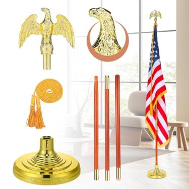 Imagem de Maasechs Poste de bandeira presidencial interno de 2,1 m e suporte de bandeira de águia Cordão de topo com borla base dourada mastro de latão de faia resistente dentro da casa mastro de bandeira sem