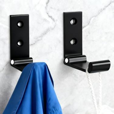Imagem de 2 ganchos de parede dobráveis, suporte de liga de alumínio resistente para pendurar casaco, toalhas, roupas, chapéus, bolsas, chaves, preto