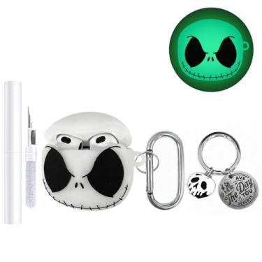 Imagem de AZGYIAI Capa para Apple AirPods 4 2024, [brilha no escuro] linda capa de caveira para AirPods 4ª geração, capas de silicone macio com kit de limpeza e chaveiro de caveira para mulheres e homens