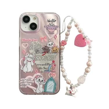 Imagem de Capa de TPU macio com cordão de pulso de corrente de contas para Apple iPhone 12 iPhone12 Marie Cat The Aristogats Kitty Heart Pink Bow Animação Anime Slim Fit Leve Bonito Brilhante Crianças Meninas