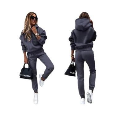 Imagem de Conjunto De Moletom Feminino Oversized De Inverno Em Duas Peças, Hoodi