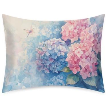 Imagem de Fronha de almofada de cetim de seda de tamanho padrão para cabelo e pele, macia, deslizante, flor, azul, rosa, libélula, fronhas, com fecho de envelope para dormir, mulheres, homens, crianças, 50 x 66
