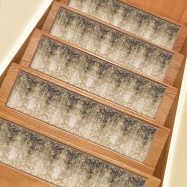 Imagem de Escadas antiderrapantes para degraus de madeira, 15 peças de tapetes de escada com adesivo traseiro, 20 x 76 cm, lavável e reutilizável, tapetes de segurança para crianças, idosos e cães