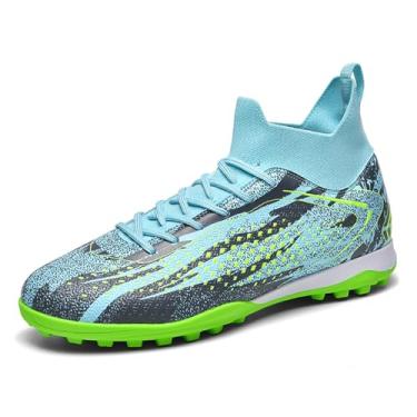 Imagem de Saynnie Chuteiras de futebol masculinas femininas para uso interno unissex cano alto AG TF botas de futebol juvenil beisebol rúgbi tênis de treinamento, 5505 Verde Tf, 9.5 Women/8 Men