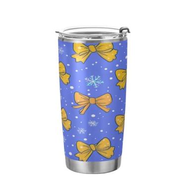 Imagem de Blueangle Copo de aço inoxidável isolado a vácuo de 590 ml com tampa e canudo, arcos amarelos e flocos de neve caneca de viagem para bebidas quentes e frias (826)