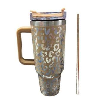 Imagem de Garrafa Térmica estampa Onça Animal Print 1200ml Aço Inox Tampa Canudo