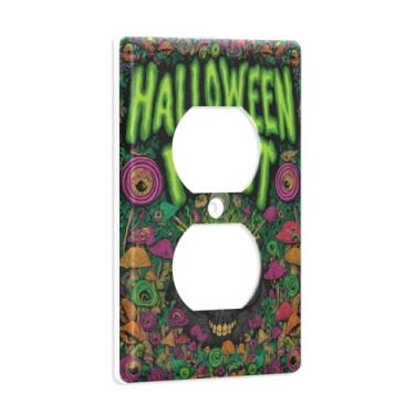 Imagem de Blueangle Placa de parede frente e verso para festa de Halloween, tamanho padrão, placas de cobertura de tomada elétrica de 1 gangue para decoração de quarto de escritório em casa, 4,53 x 2,76