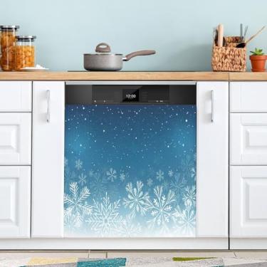 Imagem de ATTX Capa de ímã de lava-louças de floco de neve de Natal azul, 58 cm C x 66 cm A decoração da capa frontal da máquina de lavar louça, decalques de armário doméstico e eletrodomésticos adesivos #94