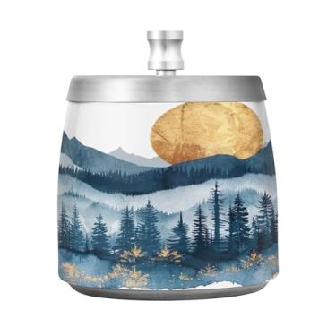 Imagem de SEHANY Cinzeiro Majestic Mountain Peak com tampa para cigarros, à prova de vento, sem fumaça, aço inoxidável, cinzeiros para uso interno e externo, grande, inodoro, para fumantes, decoração de