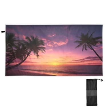 Imagem de Blueangle Toalha de praia de palmeiras do pôr do sol do oceano - Toalhas de viagem leves e compactas de grandes dimensões - Toalha super absorvente de secagem rápida para natação, acampamento e férias