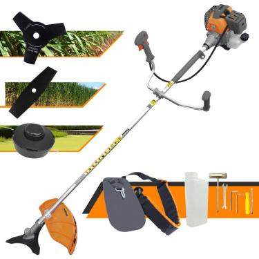 Imagem de Máquina de Cortar Grama À Gasolina Tekna RL520P 2T 52cc 2HP de Alta Performance Completa Com Carretel Nylon + Lâmina 2 Pontas + Lâmina 3 Pontas