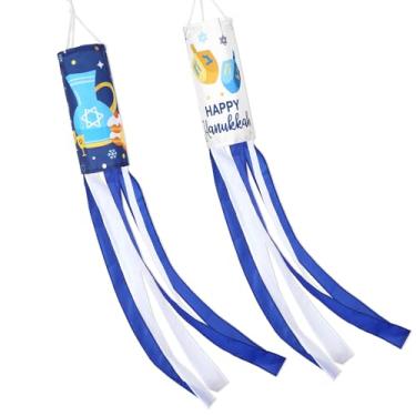 Imagem de NOVWANG Pacote com 2 meias de vento de Hanukkah, 101 cm, Happy Hanukkah, decoração para pendurar ao ar livre, para jardim, quintal, varanda, pátio, decoração de férias