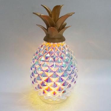 Imagem de Lâmpada de abacaxi de vidro mercúrio com temporizador, luz decorativa iluminada, luminária de mesa de vidro, luz noturna LED operada por bateria. Decoração de abacaxi para quarto de crianças, quarto