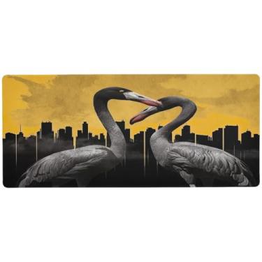 Imagem de Wassud Mouse pad flamingos preto organizador de mesa grande teclado de computador tapete de mouse pad material de escritório 80 cm x 30 cm