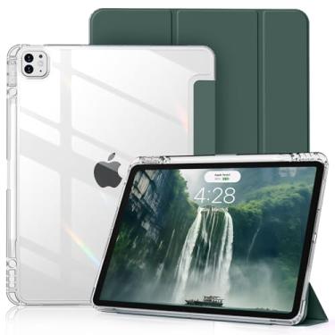 Imagem de Capa transparente para iPad Pro de 12,9 polegadas 6ª/5ª/4ª/3ª geração com suporte para lápis [suporta carregamento de lápis] Ativar/hibernar automaticamente, leve, à prova de choque, com três dobras