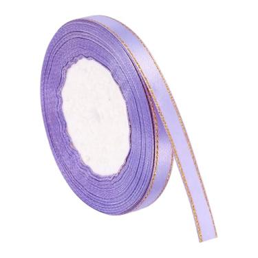 Imagem de PATIKIL Fita de cetim com borda dourada, dupla face de poliéster para embrulho de presente, buquês de flores, laços de cabelo, projetos de costura, lavanda