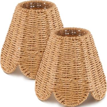 Imagem de Glooglitter 2 lâmpadas de candelabro cúpula pequena abajur recortado 7,6 cm superior x 15,2 cm inferior x 14 cm altura inclinada império marrom abajur candelabro vela candelabro de parede ou luminária