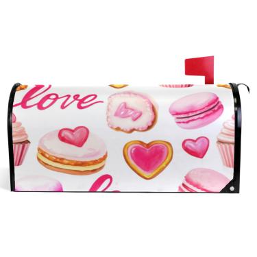 Imagem de TSENQUE Capas decorativas para caixa de correio magnética, envoltórios de caixa de correio de vinil à prova de intempéries, decoração de caixa de correio de férias fofos, rosa e vermelhos, tamanho