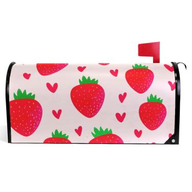 Imagem de TSENQUE Capas de caixa de correio magnéticas decorativas outono caixa de correio envoltório vinil férias à prova de intempéries caixa de correio decoração vermelho morangos corações rosa tamanho