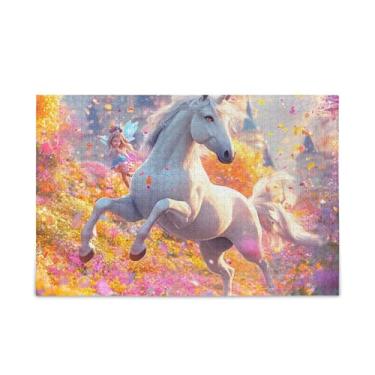 Imagem de 500 peças de unicórnio branco colorido jardim imagens quebra-cabeças de madeira e papel combinados jogos de quebra-cabeça para adultos