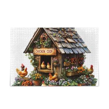 Imagem de Quebra-cabeça charmoso de galinheiro de 500 peças, quebra-cabeça composto de papel e madeira para homens com bolsa de armazenamento