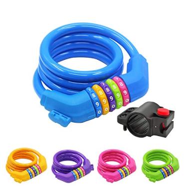 Imagem de IDEALUX Cadeado de bicicleta - Trava de cabo de bobinamento de combinação reinicializável de 5 dígitos de alta segurança, melhor para bicicleta ao ar livre - 1,2 m x 1/2 polegada (azul)