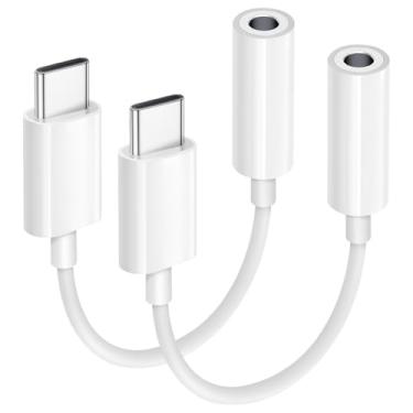 Imagem de Adaptador de fone de ouvido USB C para áudio de 3,5 mm, pacote com 2 cabos adaptadores tipo C para dongle compatível com Apple iPhone 16 15 Pro Max Plus, iPad, MacBook, Samsung Galaxy S24 S23 S22 S21