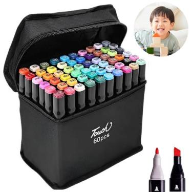 Imagem de Kit 60 Cores Canetas Marcador Touch Ponta Dupla Para Pintura e Letteri