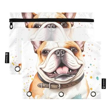 Imagem de Bolsa de lápis para meninos para fichário de 3 anéis, fichário com zíper, bolsa de lápis, armazenamento de canetas, bolsos transparentes para fichários escolares, lindos desenhos animados, buldogue