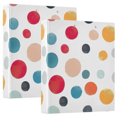 Imagem de Fichários grandes com pontos circulares coloridos, fichário de 3 anéis com bolsos para papel A4, fichários escolares práticos com 3 anéis, pacote com 2