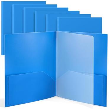 Imagem de Colarr 6 peças, 4 pastas de bolso, 28 x 25 cm, pasta de plástico resistente, multibolso, tamanho carta, documentos, organizador de projetos para escritório, casa, reunião de negócios (azul)