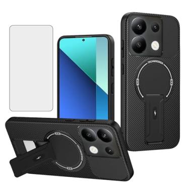 Imagem de Asuwish Capa de telefone para Xiaomi Redmi Note 13 4G capa magnética de fibra de carbono com protetor de tela de vidro temperado e suporte protetor fino macio acessórios de celular fino Note13