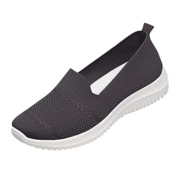 Imagem de Sapatos femininos de lona plus size elegantes e versáteis sapatos leves e confortáveis estilo primavera/verão moderno sola macia confortável sapatos de salto plataforma, Cinza escuro, 40 BR