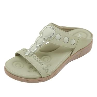 Imagem de Pantufas femininas sólidas com boca de peixe sem cadarço, casual, com palmilha confortável, leve para uso interno, Verde, 36