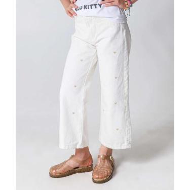 Imagem de Calça Sarja Pantacourt Infantil Bordado Tam 4 a 8 Off -30032 - Kysh, O