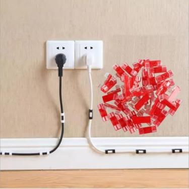 Imagem de 20 clipes adesivos fortes para gerenciamento de fios – grampos organizadores de cabos autoadesivos para parede, embaixo da mesa, carro, escritório e casa (transparente)