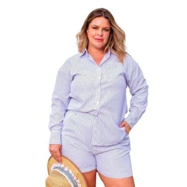 Imagem de CONJUNTO PLUS SIZE CAMISA E SHORTS FEMININO LISTRADO-Feminino