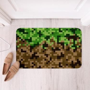 Imagem de Tapete de banheiro estilo mineiros, tapete de banheiro de grade quadrada, marrom, verde, camuflado, antiderrapante, para crianças, meninos, gamepad, moderno, absorvente e desgrenhado, jogo pixelado