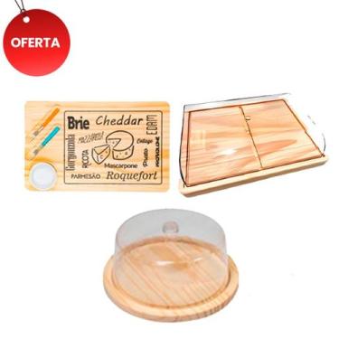 Imagem de OFERTA KIT 3pçs Porta Frios 21X16,5CM, Boleira de Madeira NATURAL tamp