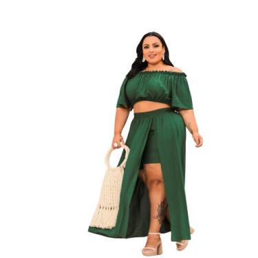 Imagem de Conjunto Cropped E Shorts Saia Longa - Reyn Store, Verde militar, G2