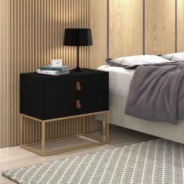 Imagem de mesa de cabeceira estilo industrial 2 gavetas base de ferro dourado - 