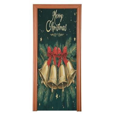 Imagem de SEHANY Capa de porta de sinos de guirlanda de Natal, decoração externa, tecido de alta elasticidade, capa de porta de Natal, faixa de Natal, capa de porta para porta da frente, festa festiva