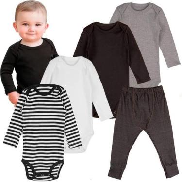Imagem de Roupa Frio Bebê Conjunto Kit Body Manga Longa e Calça Neutro Minimalis
