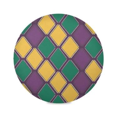 Imagem de Wassud Jogo americano diamante Mardi Gras tapetes de mesa redondos para cozinha e jantar tapetes laváveis resistentes ao calor decoração de mesa 39 cm