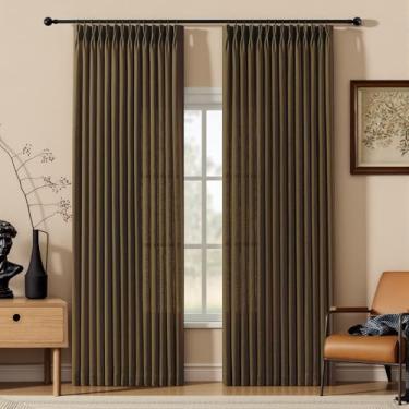 Imagem de Conjunto de 2 painéis de cortinas de linho plissadas com 203 cm de comprimento, cortinas semitransparentes de linho com filtro de luz, aba traseira para sala de estar, casa de fazenda, com anéis