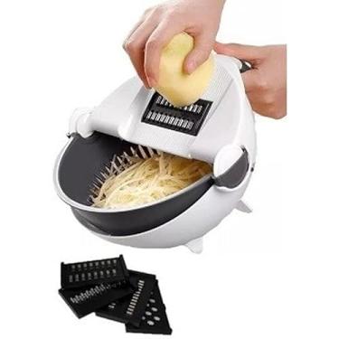 Imagem de Ralador Multifuncional 5 em 1 com Recipiente, Branco e Preto, Lâminas de Aço Inoxidável, para Legumes, Queijo, Batatas