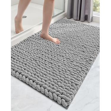 Imagem de DEXI Tapetes de banheiro 61 x 109 cm, tapete de banho lavável antiderrapante, tapetes de chenille super espessos para piso de chuveiro, tapete felpudo fofo de pelúcia para banheira, cinza claro